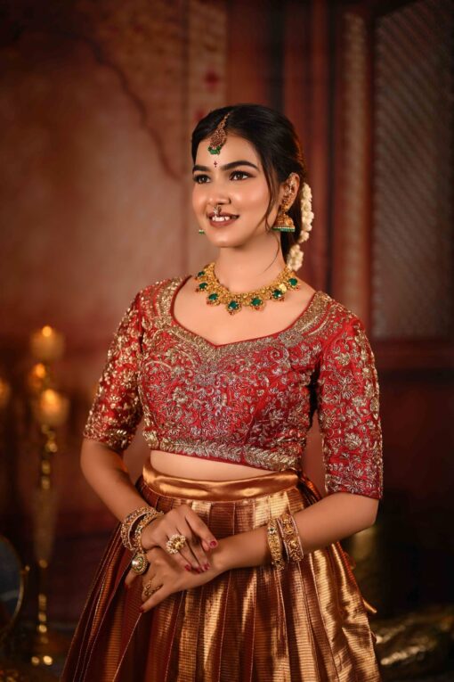 Maroon Embroidered Silk Half Saree Set Of 2 - Image 1