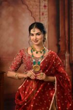 Maroon Embroidered Silk Half Saree Set with Tissue Silk Dupatta (Set of 3)