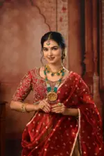 Maroon Embroidered Silk Half Saree Set with Tissue Silk Dupatta (Set of 3)