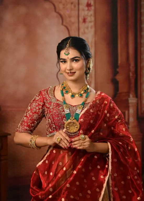 Maroon Embroidered Silk Half Saree Set with Tissue Silk Dupatta (Set of 3)
