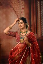 Maroon Embroidered Silk Half Saree Set with Tissue Silk Dupatta (Set of 3) - Image 2