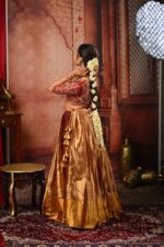 Maroon Embroidered Silk Half Saree Set with Tissue Silk Dupatta (Set of 3) - Image 4