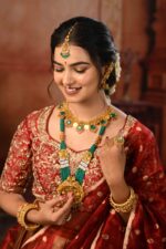 Maroon Embroidered Silk Half Saree Set with Tissue Silk Dupatta (Set of 3) - Image 6