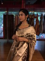 Metallic Gold Tissue Buttis Silk Saree with Beautiful Gold Zari