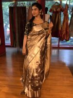 Metallic Gold Tissue Buttis Silk Saree with Beautiful Gold Zari - Image 2