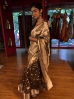 Metallic Gold Tissue Buttis Silk Saree with Beautiful Gold Zari - Image 4
