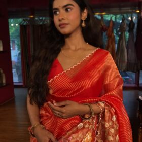 Red Embroidered Banarasi Silk Saree