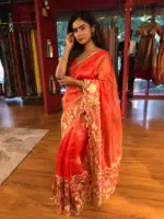 Red Embroidered Banarasi Silk Saree - Image 5