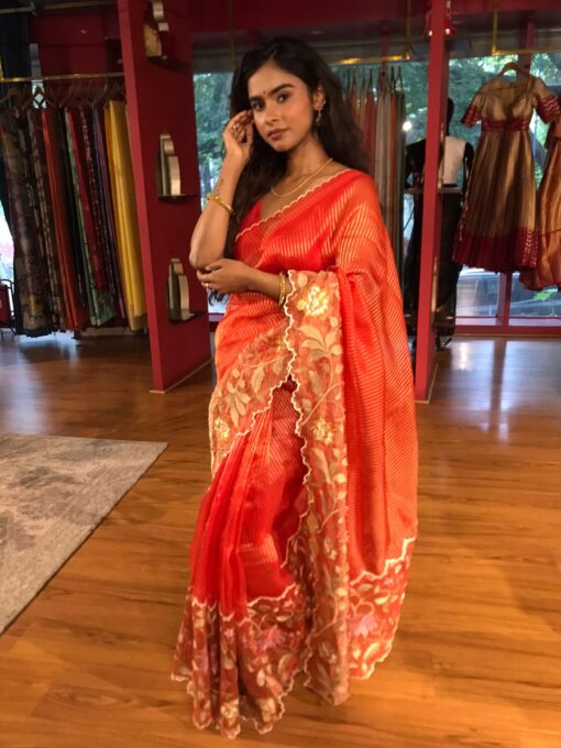 Red Embroidered Banarasi Silk Saree - Image 5