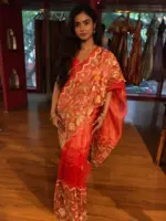Red Embroidered Banarasi Silk Saree - Image 3