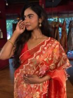 Red Embroidered Banarasi Silk Saree - Image 4
