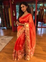 Red Embroidered Banarasi Silk Saree - Image 2