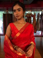 Red Handwoven Mangalagiri Chequered Silk Saree