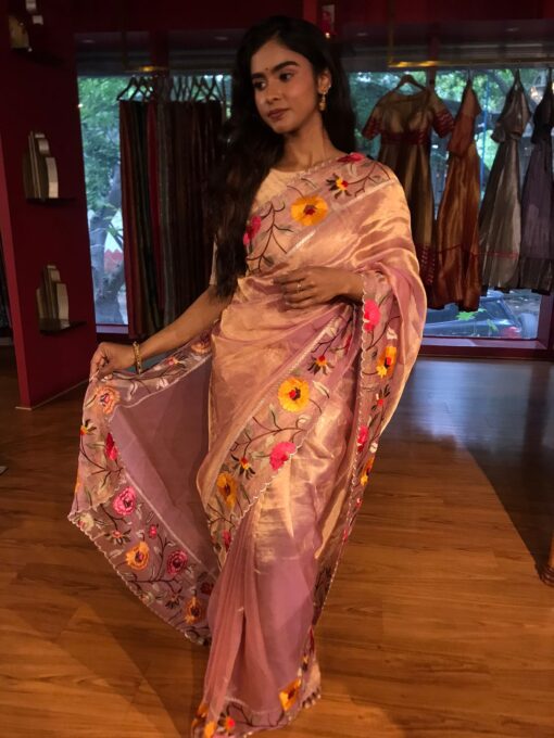 Lavender Embroidered Banarasi Silk Saree - Image 2