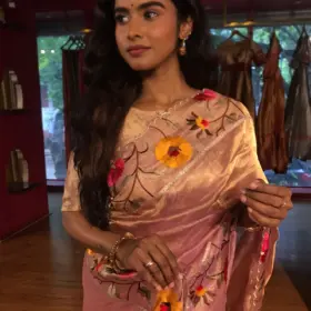 Lavender Embroidered Banarasi Silk Saree