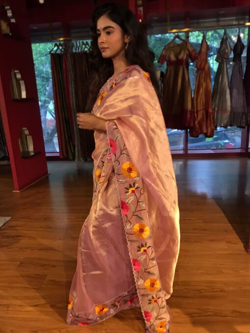 Lavender Embroidered Banarasi Silk Saree - Image 5