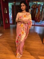 Lavender Embroidered Banarasi Silk Saree - Image 4