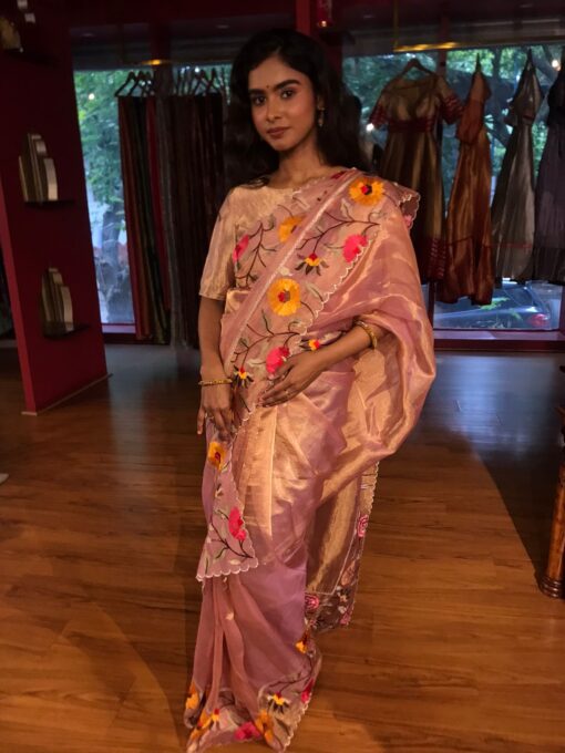 Lavender Embroidered Banarasi Silk Saree - Image 6