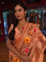 Peach Embroidered Banarasi Silk Saree
