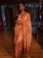Peach Embroidered Banarasi Silk Saree - Image 2