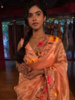 Peach Embroidered Banarasi Silk Saree - Image 4
