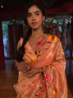 Peach Embroidered Banarasi Silk Saree - Image 4