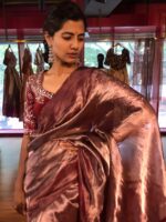 Deep Maroon Tissue Silk Saree - Image 2