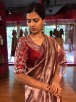 Deep Maroon Tissue Silk Saree - Image 5