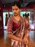 Deep Maroon Tissue Silk Saree - Image 5