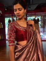 Deep Maroon Tissue Silk Saree - Image 4
