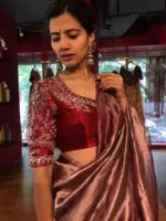 Deep Maroon Tissue Silk Saree - Image 4