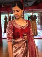 Maroon Embroidered Silk Blouse - Image 2