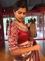 Maroon Embroidered Silk Blouse - Image 3
