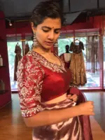 Maroon Embroidered Silk Blouse - Image 3