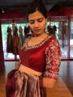 Maroon Embroidered Silk Blouse - Image 4