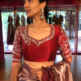 Maroon Embroidered Silk Blouse