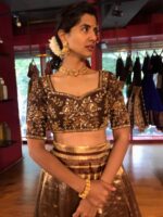 Brown Embroidered Silk Lehenga Set of 2