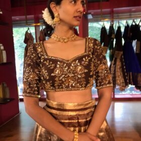 Brown Embroidered Silk Lehenga Set of 2