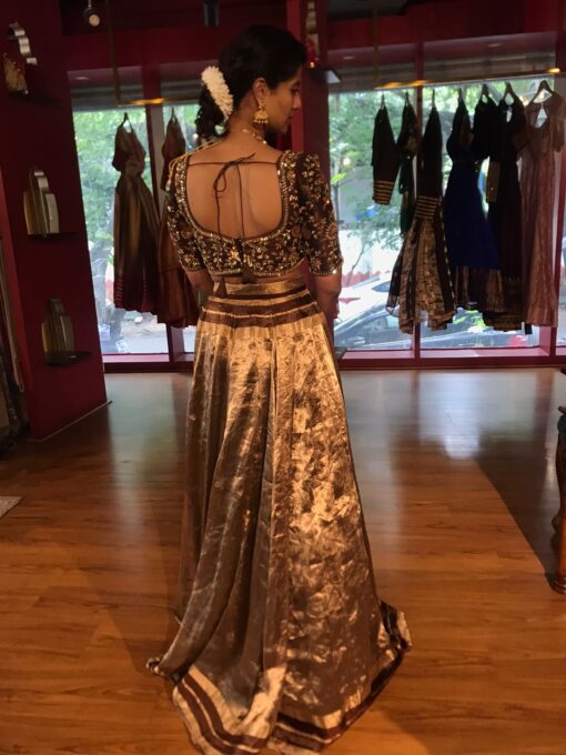 Brown Embroidered Silk Lehenga Set of 2 - Image 5