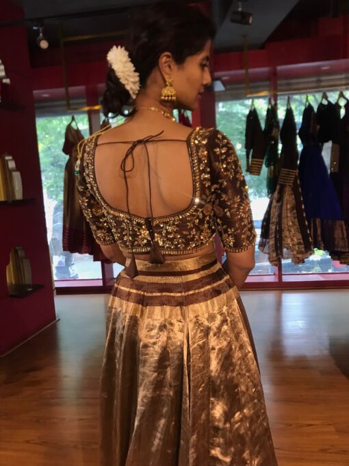Brown Embroidered Silk Lehenga Set of 2 - Image 3