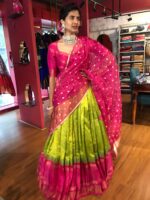 Green Handwoven Silk Lehenga Set of 3 - Image 2