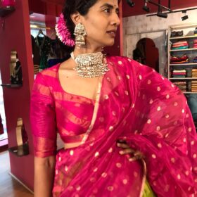 Green Handwoven Silk Lehenga Set of 3