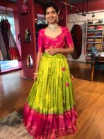 Green Handwoven Silk Lehenga Set of 2 - Image 2
