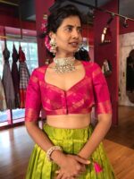 Green Handwoven Silk Lehenga Set of 2