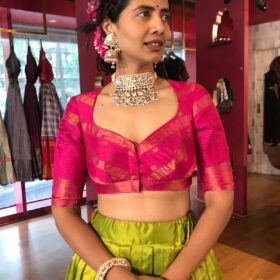 Green Handwoven Silk Lehenga Set of 2