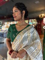 Ivory Striped  Tissue Silk Saree - Image 2