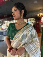 Ivory Chanderi Silk Saree with Woven Zari Stripes - Image 2