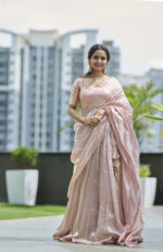 Onion Pink Traditional Tissue Lehenga Set Of 3 - Image 5