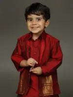 Maroon silk boys kurta With Beautiful Silk Jacket and Pyjama - Image 6
