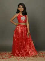 Red Silk handwoven Lehenga for Girls